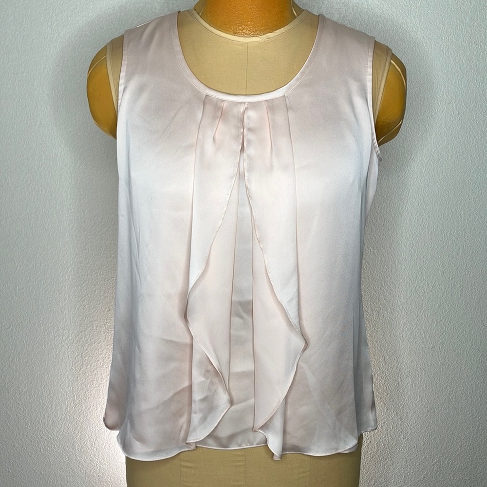 212 Collection Pale Blush Pink Sleeveless Satin Ruffle Top